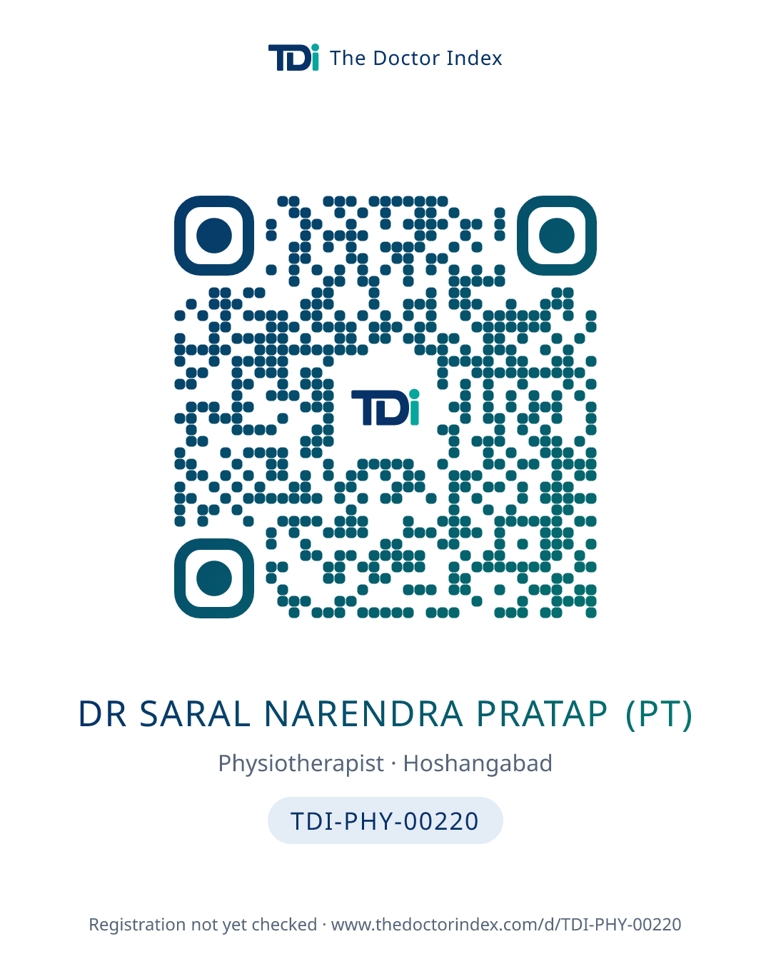 QR card for Dr Saral Narendra Pratap (PT), TDI-PHY-00220