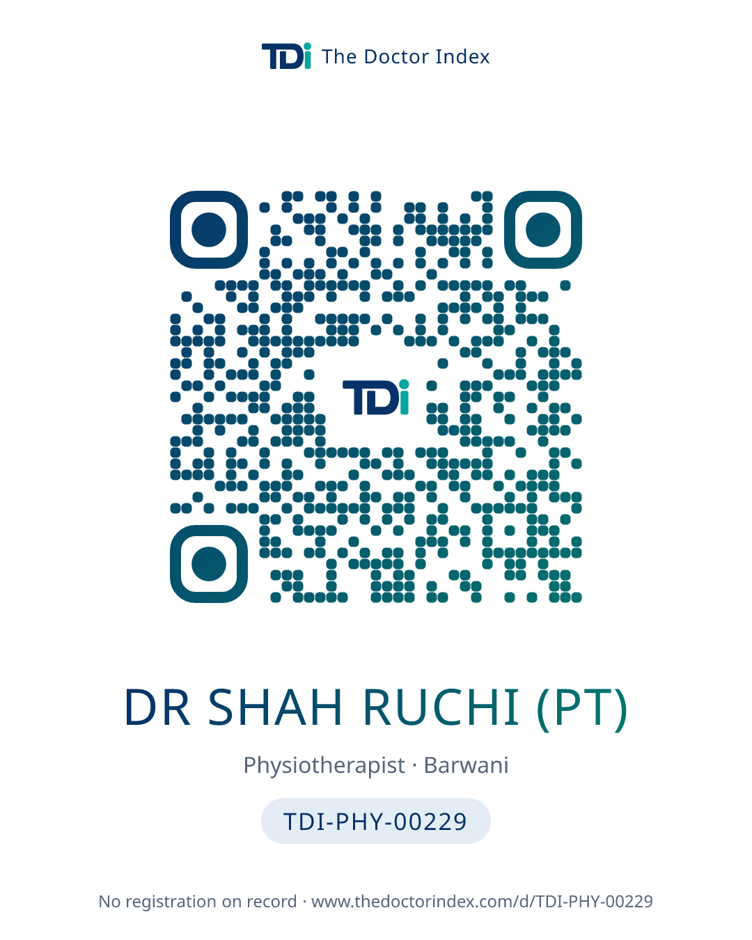 QR card for Dr Shah Ruchi (PT), TDI-PHY-00229