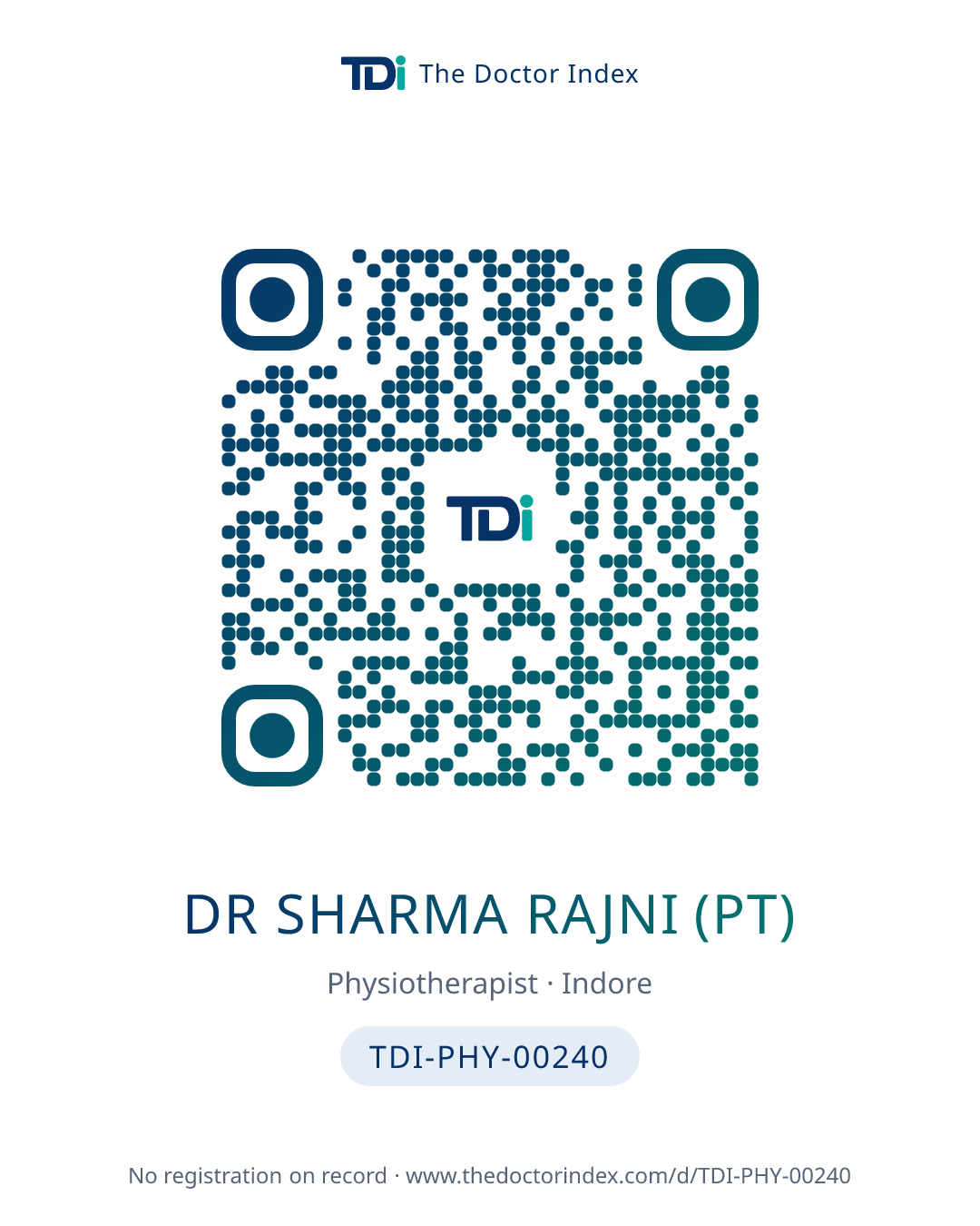 QR card for Dr Sharma Rajni (PT), TDI-PHY-00240