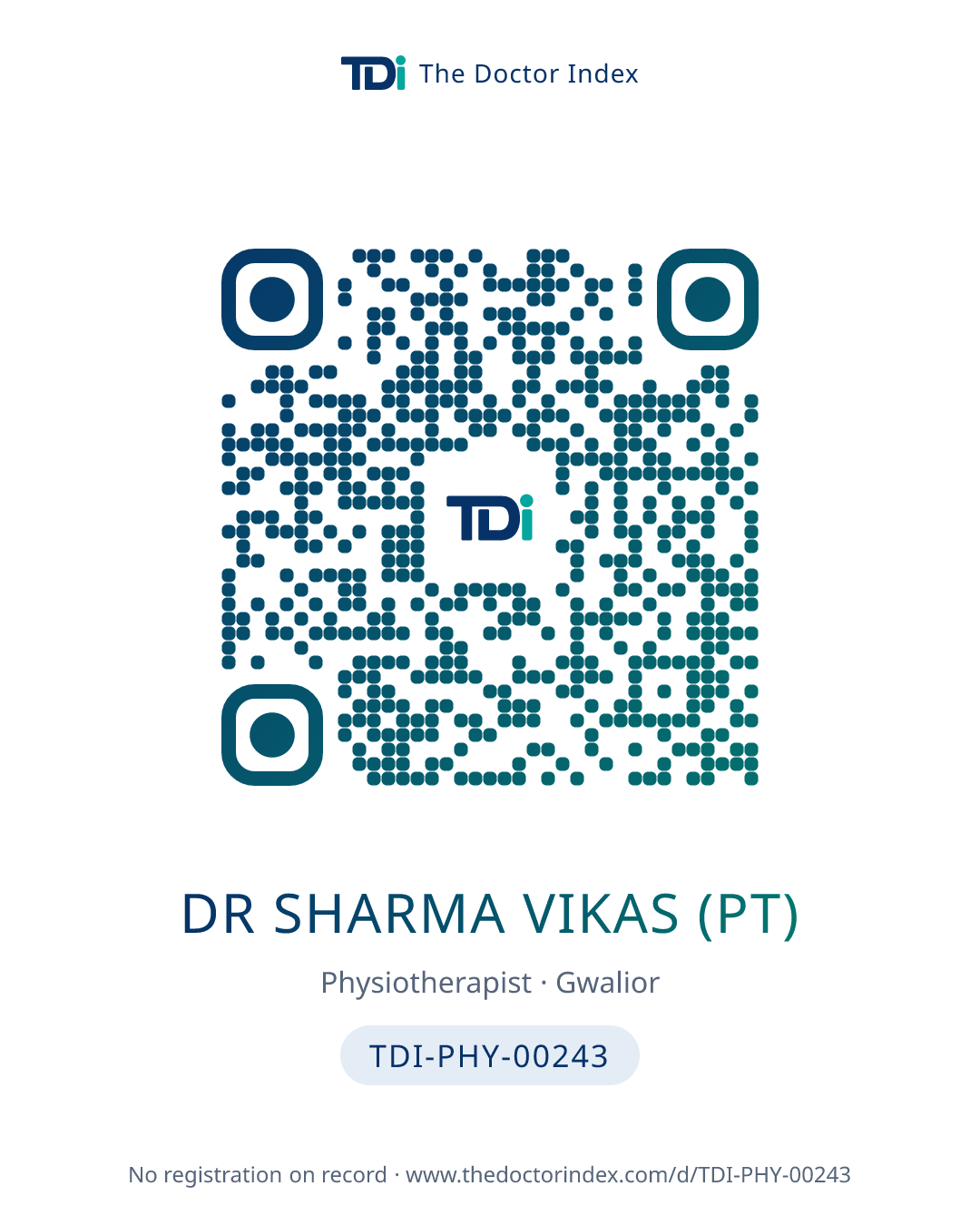 QR card for Dr Sharma Vikas (PT), TDI-PHY-00243