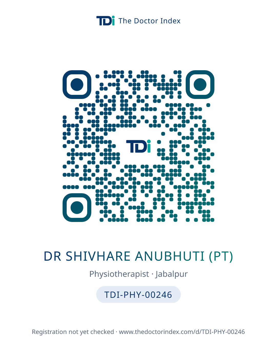 QR card for Dr Shivhare Anubhuti (PT), TDI-PHY-00246