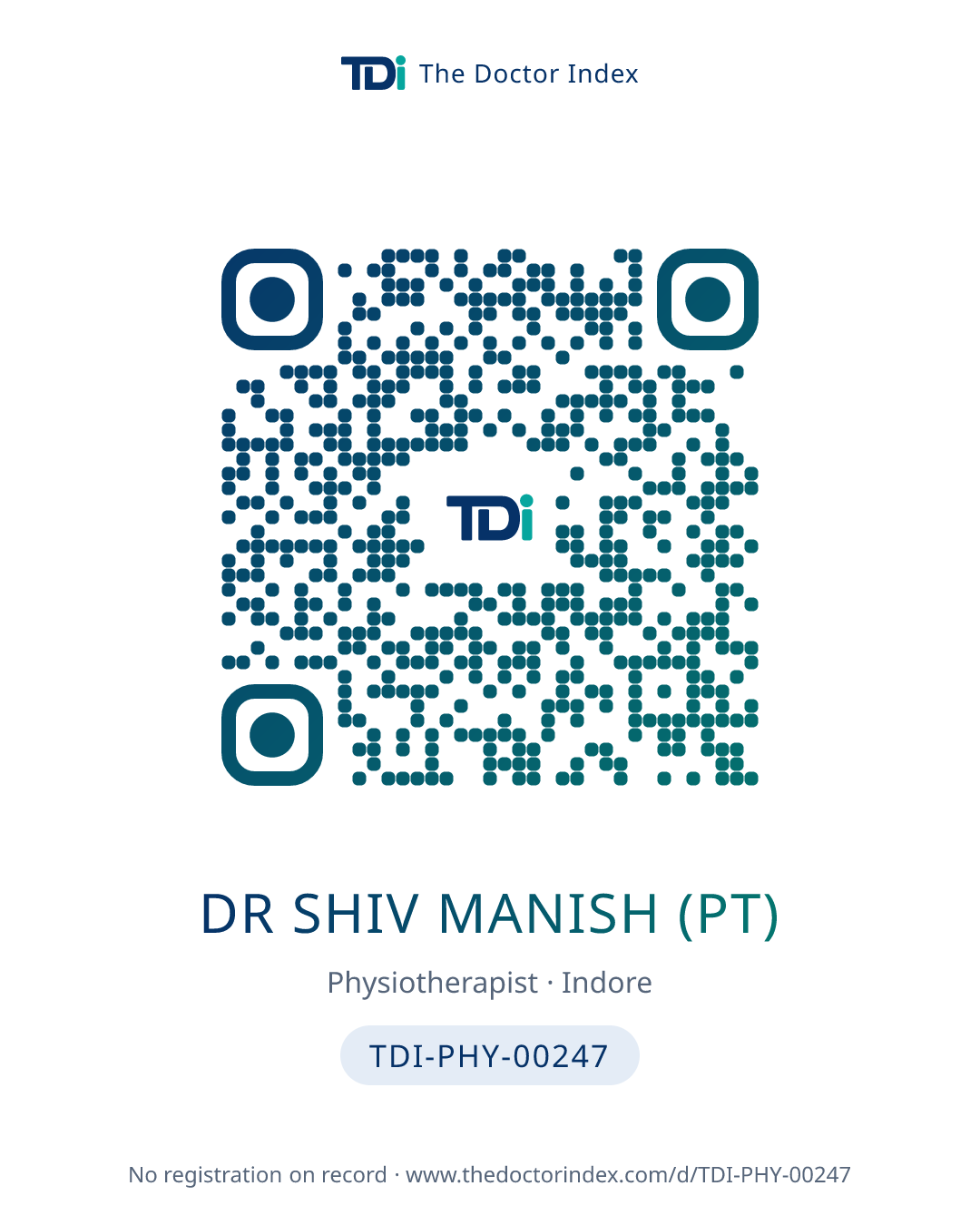 QR card for Dr Shiv Manish (PT), TDI-PHY-00247
