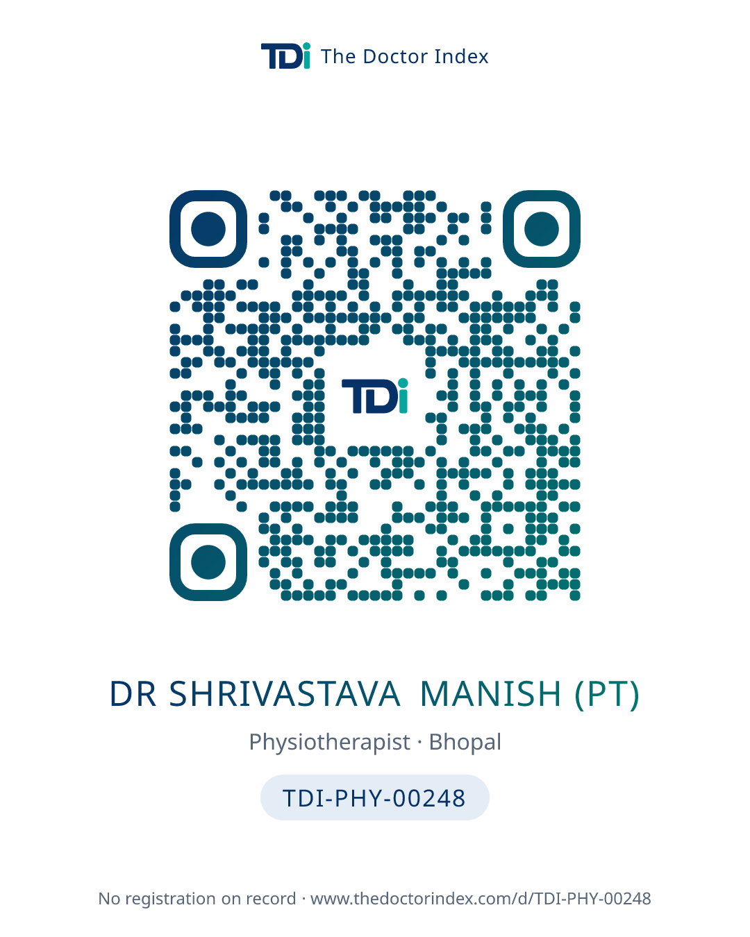 QR card for Dr Shrivastava Manish (PT), TDI-PHY-00248