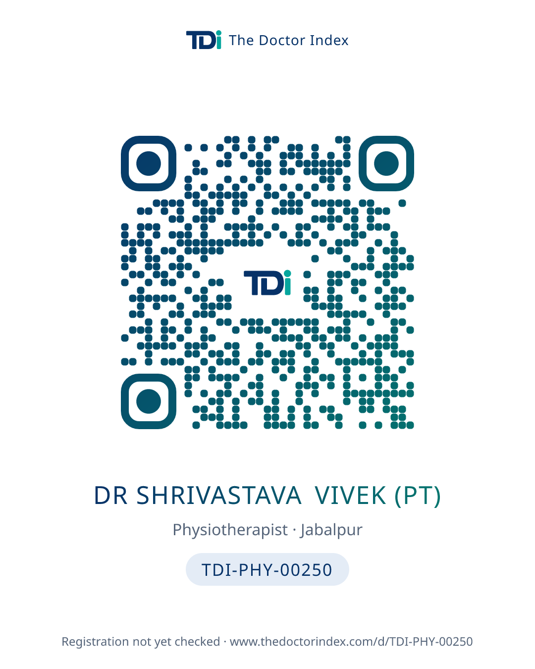 QR card for Dr Shrivastava Vivek (PT), TDI-PHY-00250