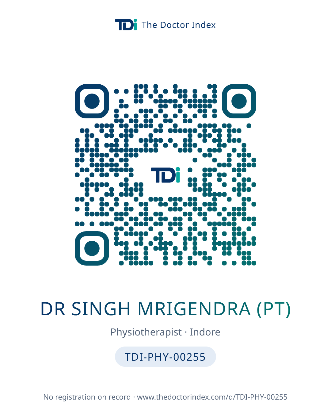 QR card for Dr Singh Mrigendra (PT), TDI-PHY-00255