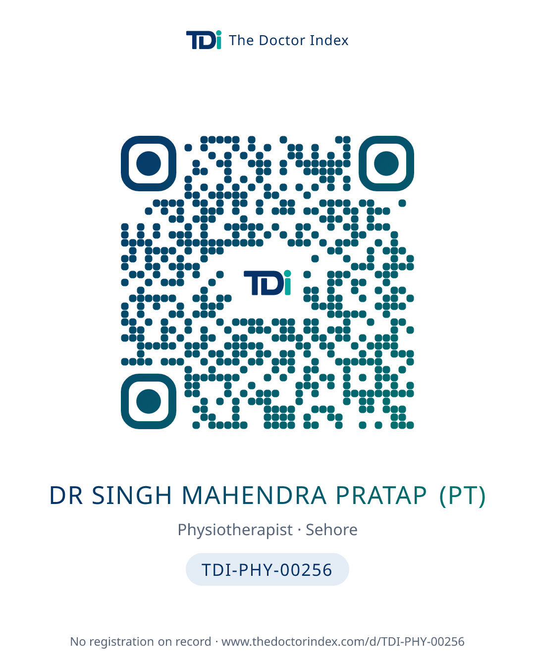 QR card for Dr Singh Mahendra Pratap (PT), TDI-PHY-00256