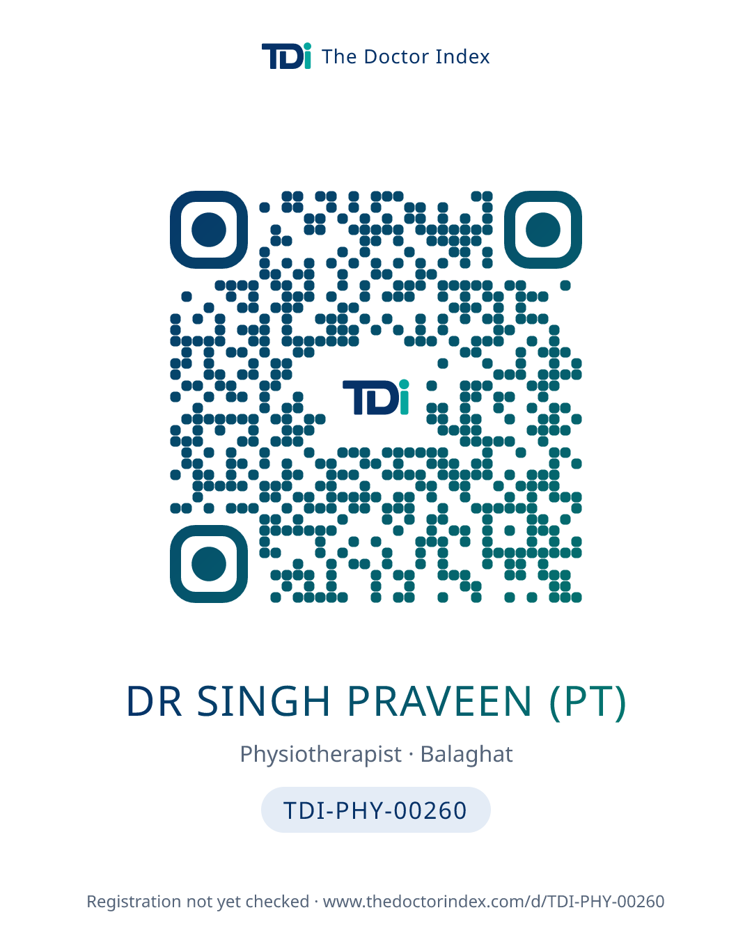 QR card for Dr Singh Praveen (PT), TDI-PHY-00260