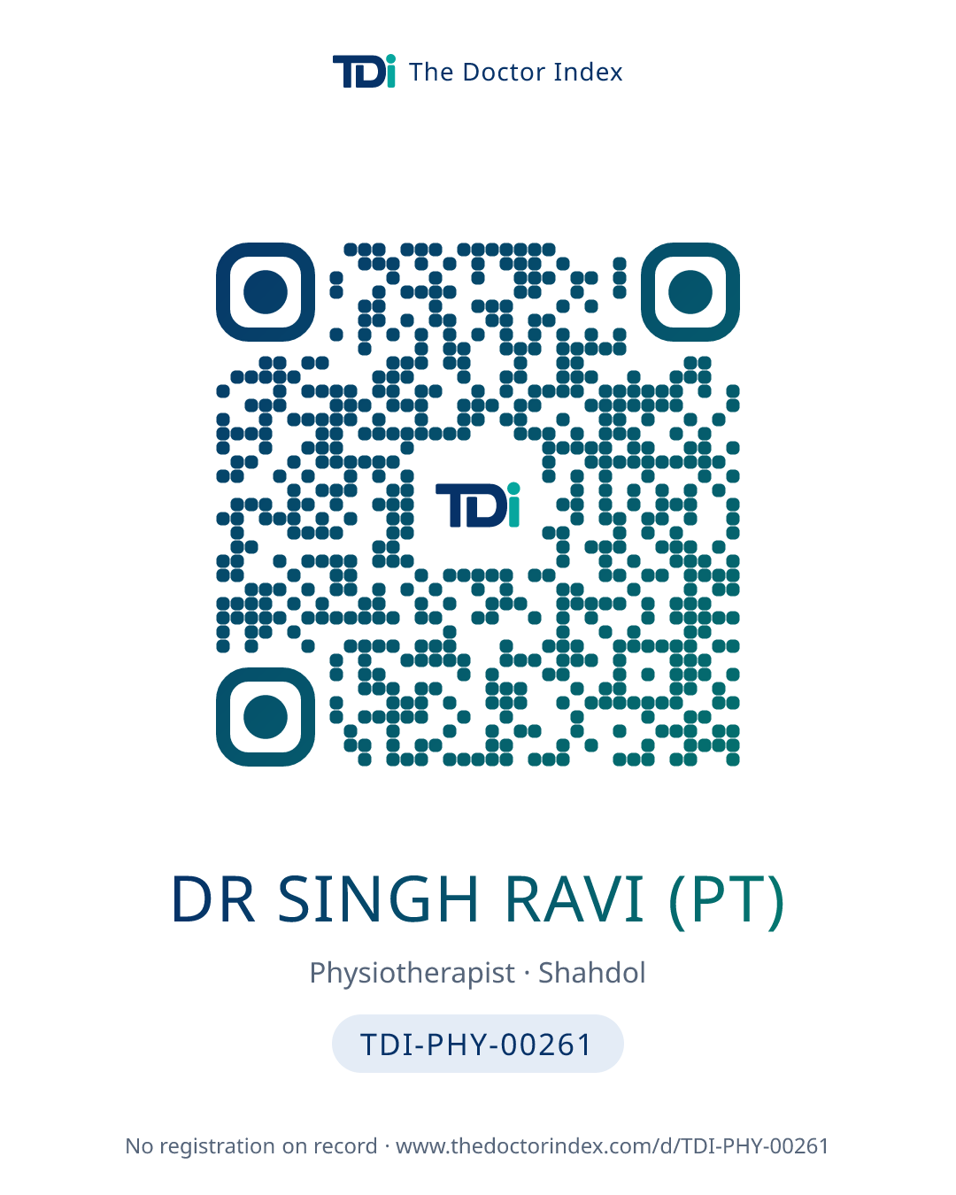 QR card for Dr Singh Ravi (PT), TDI-PHY-00261