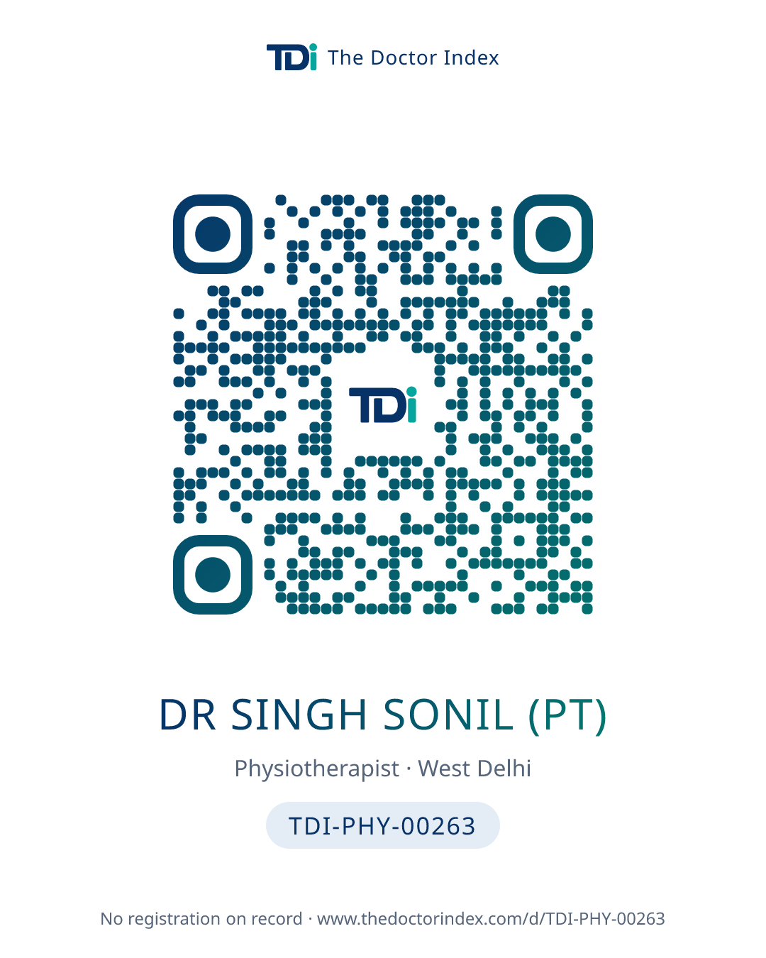 QR card for Dr Singh Sonil (PT), TDI-PHY-00263