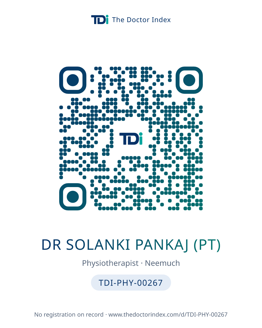 QR card for Dr Solanki Pankaj (PT), TDI-PHY-00267
