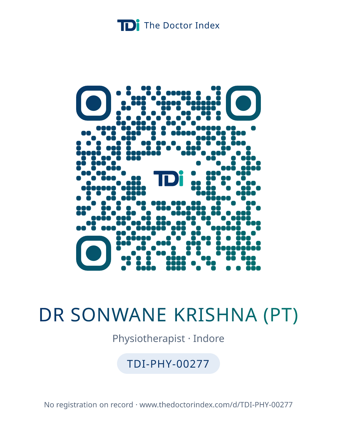 QR card for Dr Sonwane Krishna (PT), TDI-PHY-00277