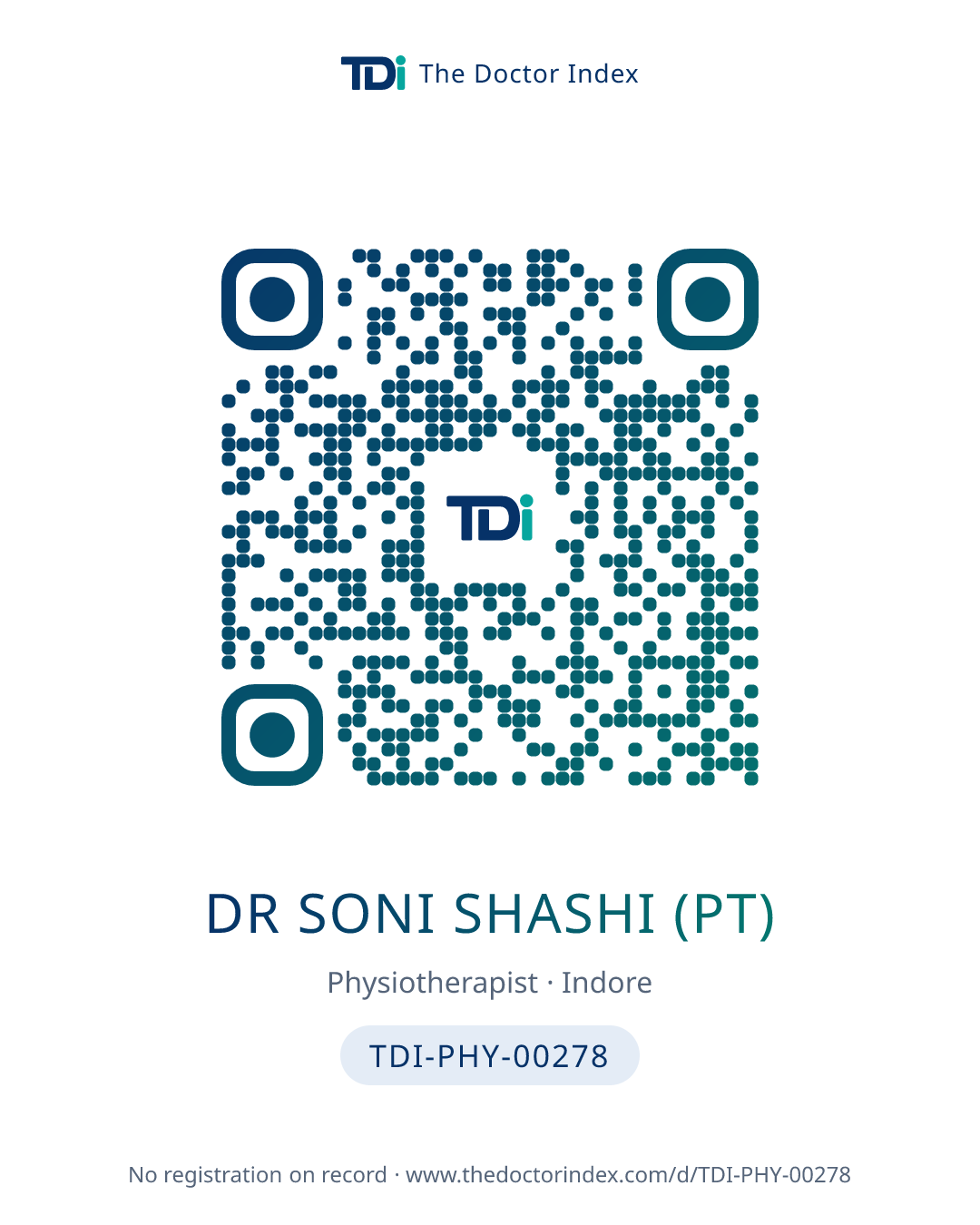 QR card for Dr Soni Shashi (PT), TDI-PHY-00278