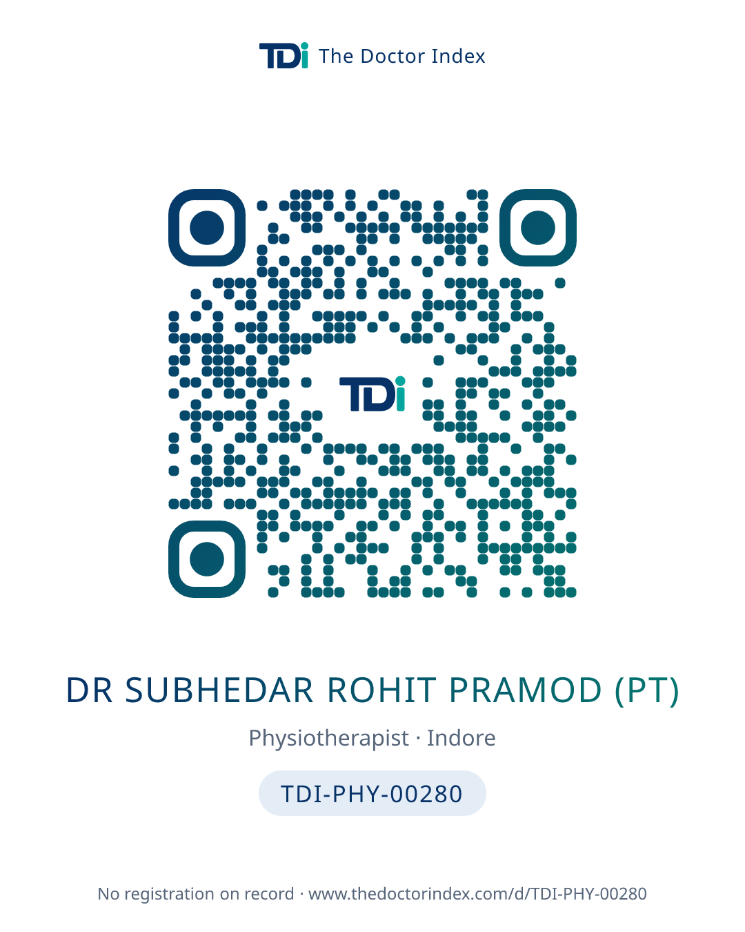 QR card for Dr Subhedar Rohit Pramod (PT), TDI-PHY-00280