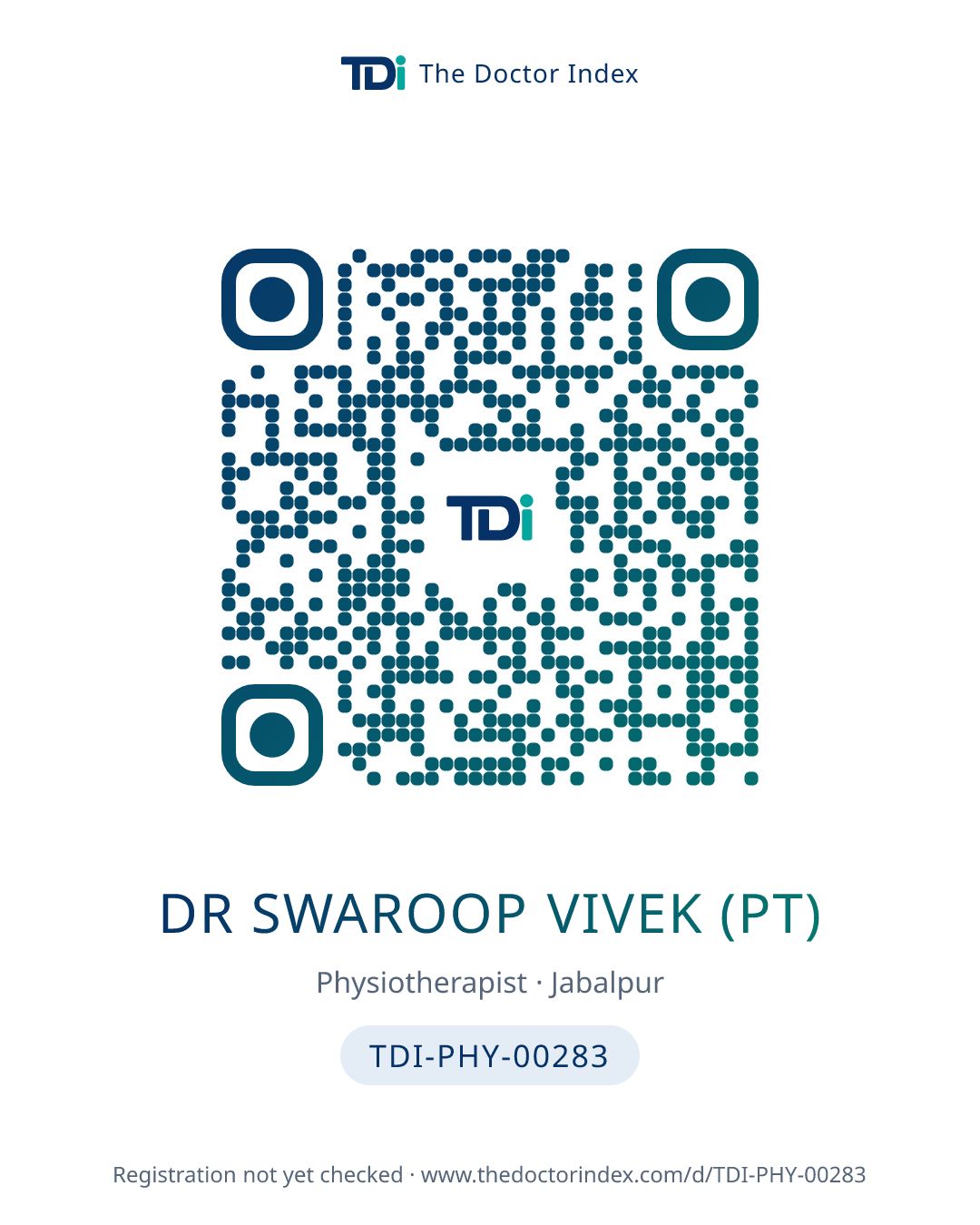 QR card for Dr Swaroop Vivek (PT), TDI-PHY-00283