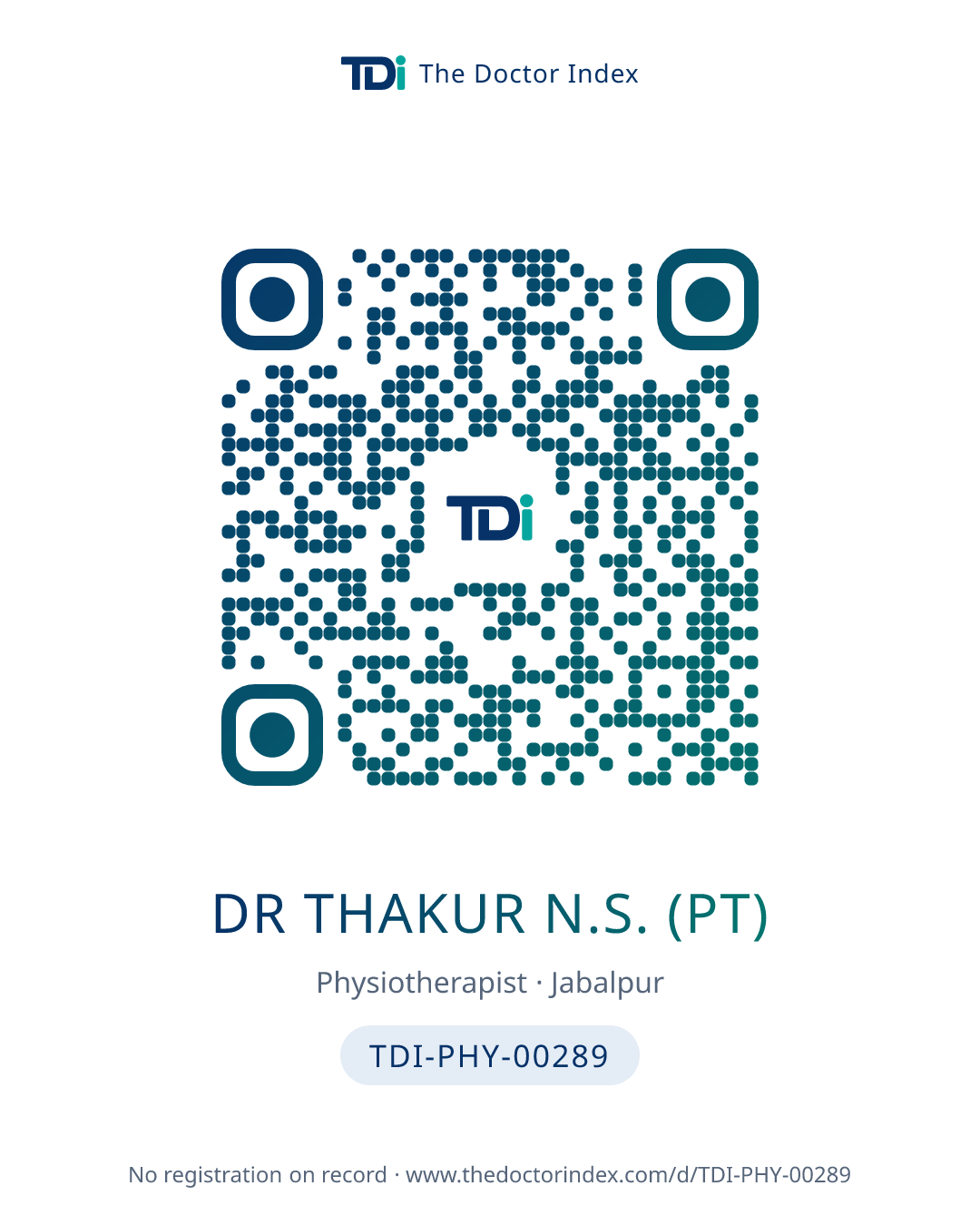 QR card for Dr Thakur N.S. (PT), TDI-PHY-00289