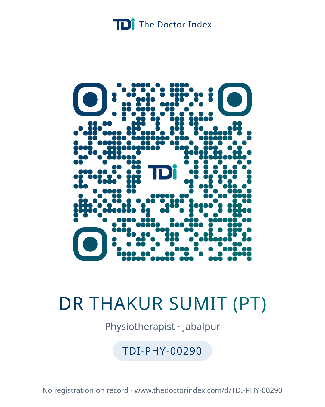 QR card for Dr Thakur Sumit (PT), TDI-PHY-00290