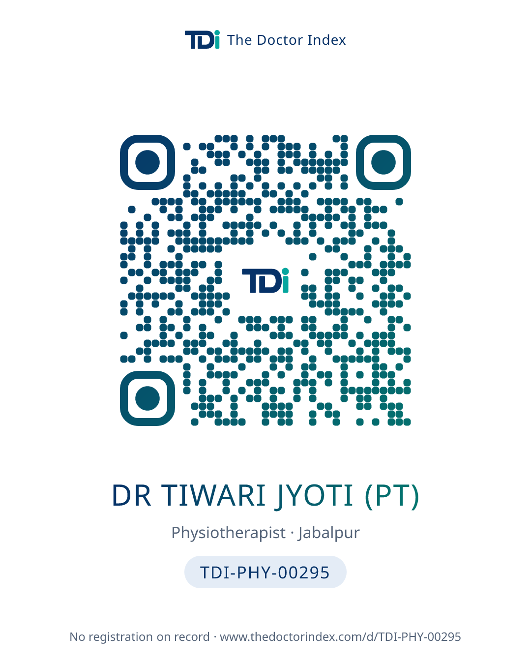 QR card for Dr Tiwari Jyoti (PT), TDI-PHY-00295