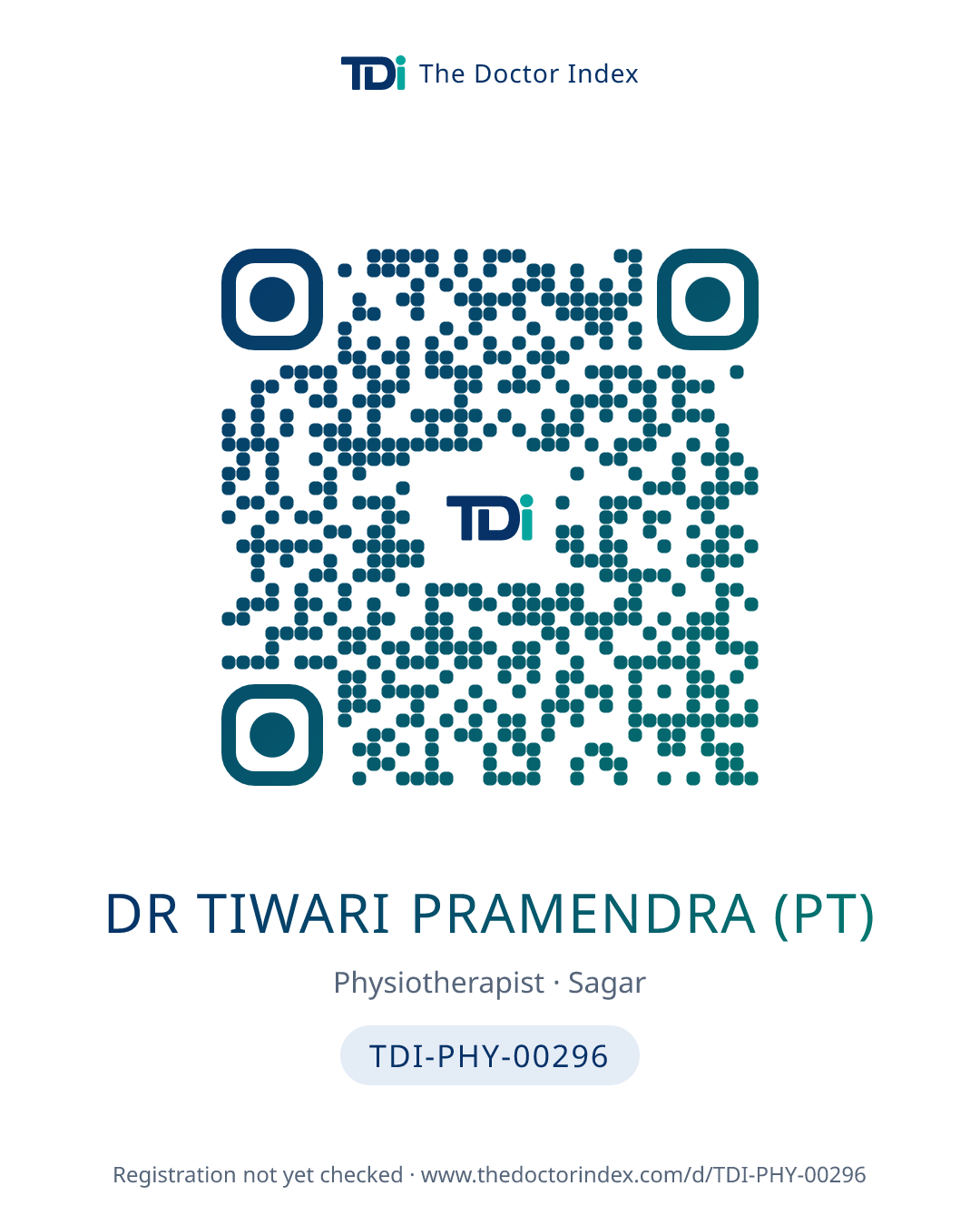 QR card for Dr Tiwari Pramendra (PT), TDI-PHY-00296