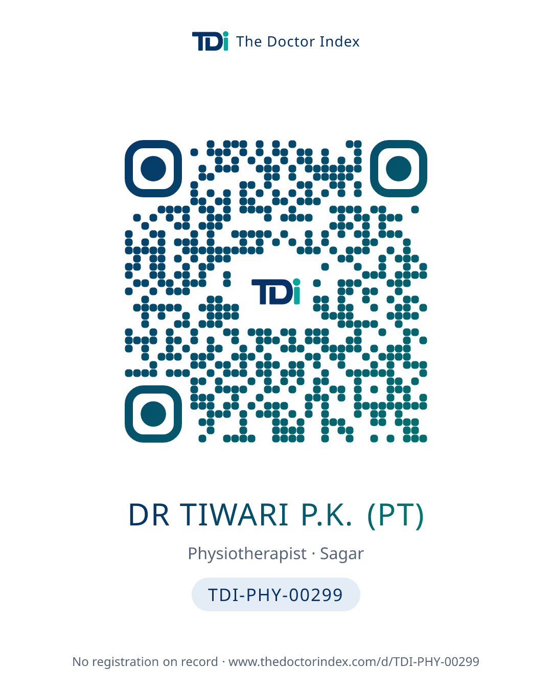 QR card for Dr Tiwari P.K. (PT), TDI-PHY-00299