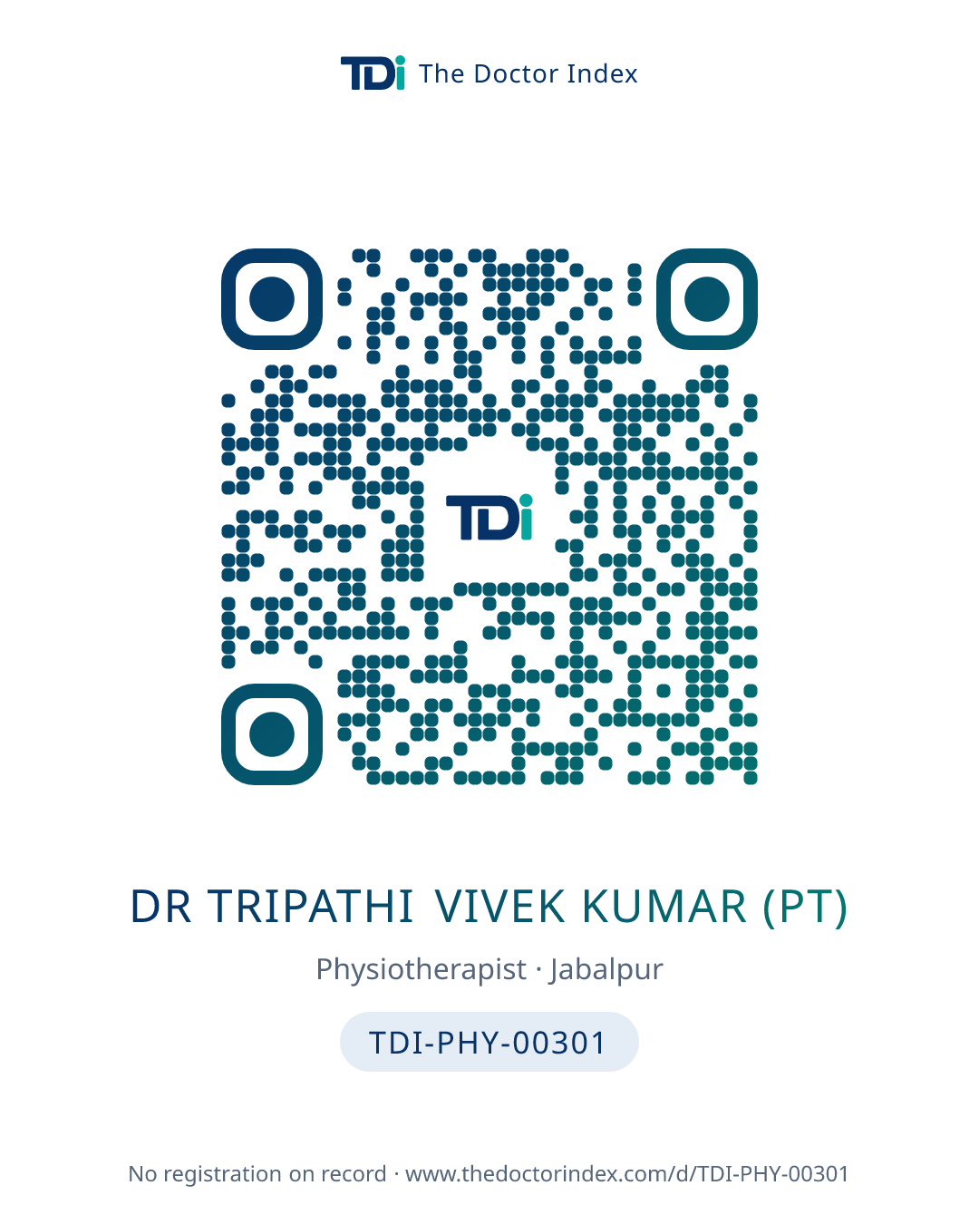 QR card for Dr Tripathi Vivek Kumar (PT), TDI-PHY-00301
