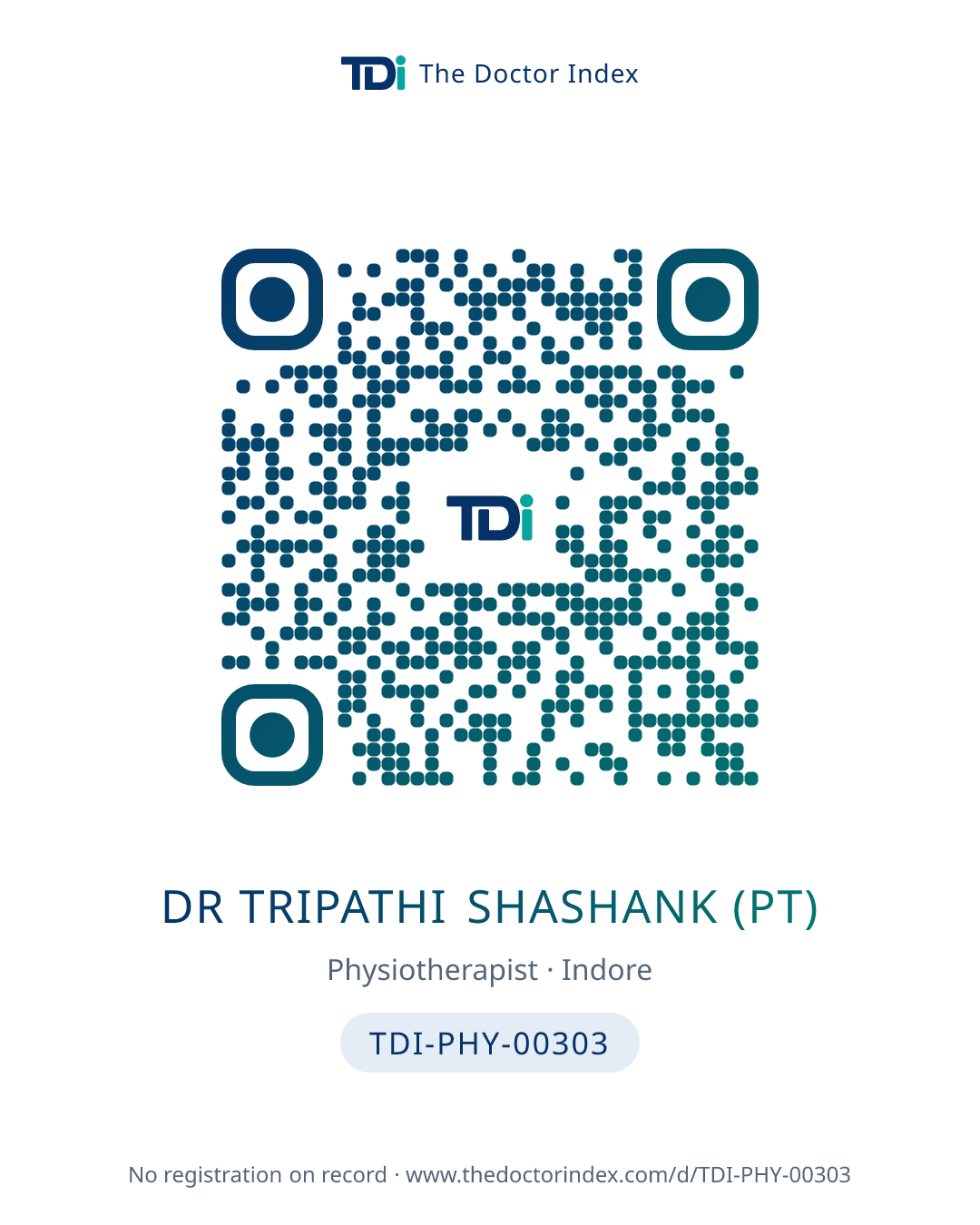 QR card for Dr Tripathi Shashank (PT), TDI-PHY-00303