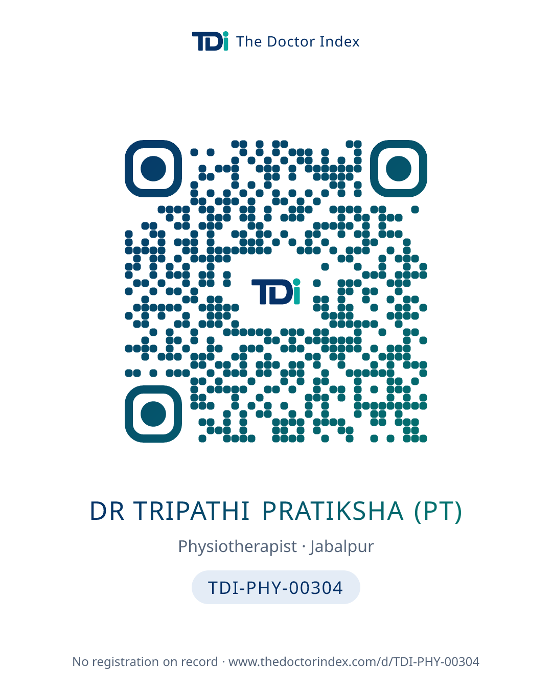 QR card for Dr Tripathi Pratiksha (PT), TDI-PHY-00304