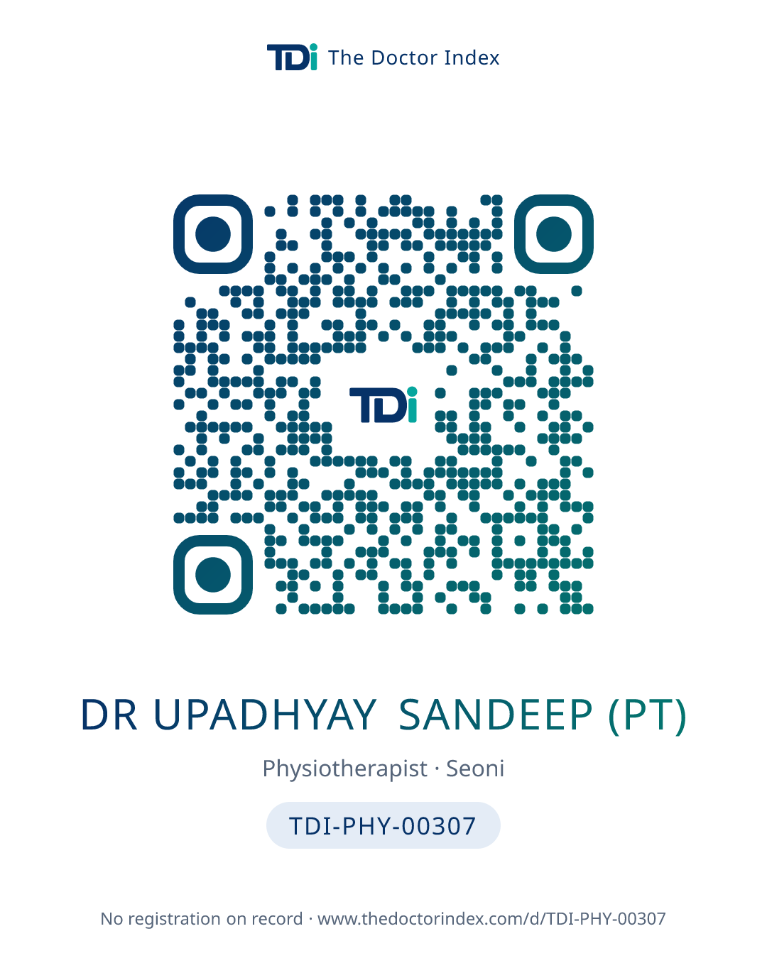 QR card for Dr Upadhyay Sandeep (PT), TDI-PHY-00307