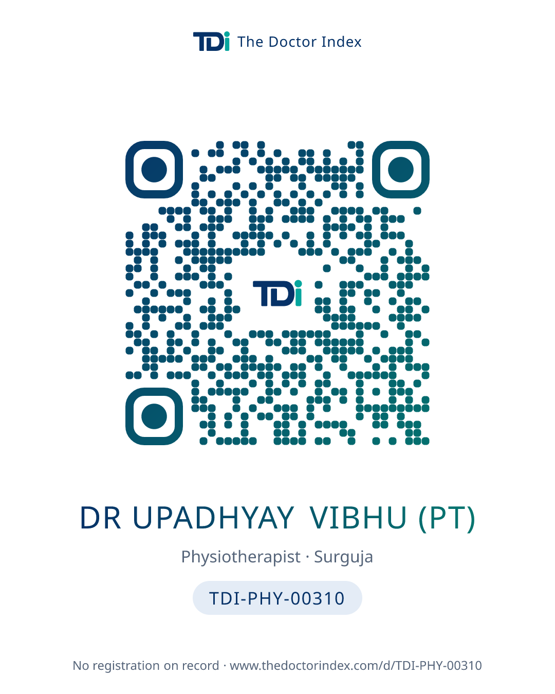 QR card for Dr Upadhyay Vibhu (PT), TDI-PHY-00310