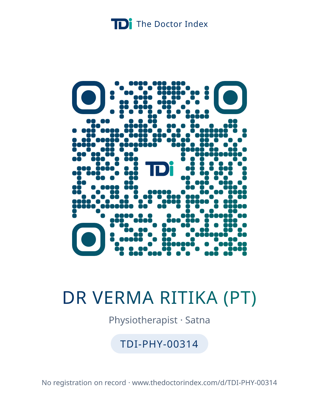 QR card for Dr Verma Ritika (PT), TDI-PHY-00314