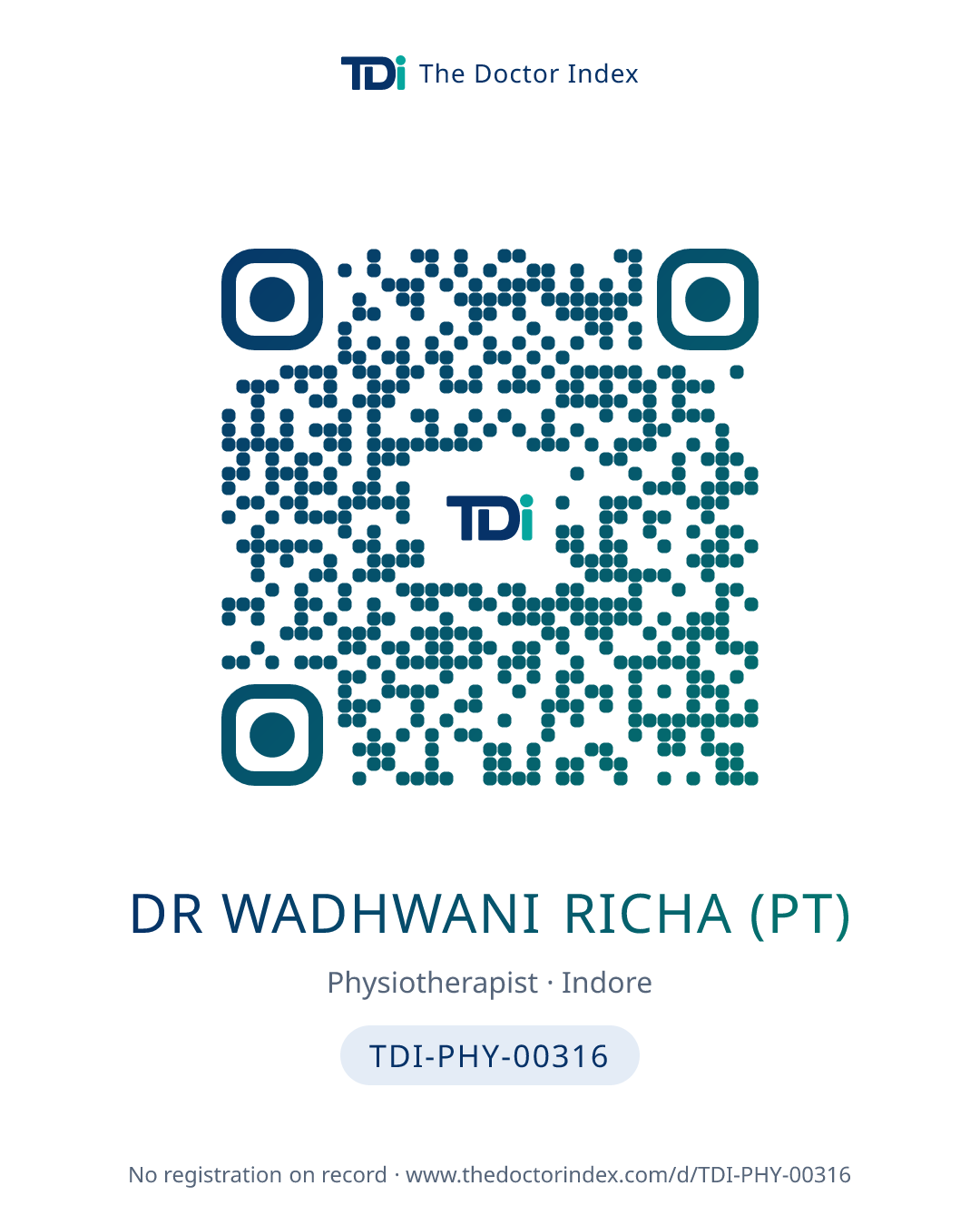 QR card for Dr Wadhwani Richa (PT), TDI-PHY-00316