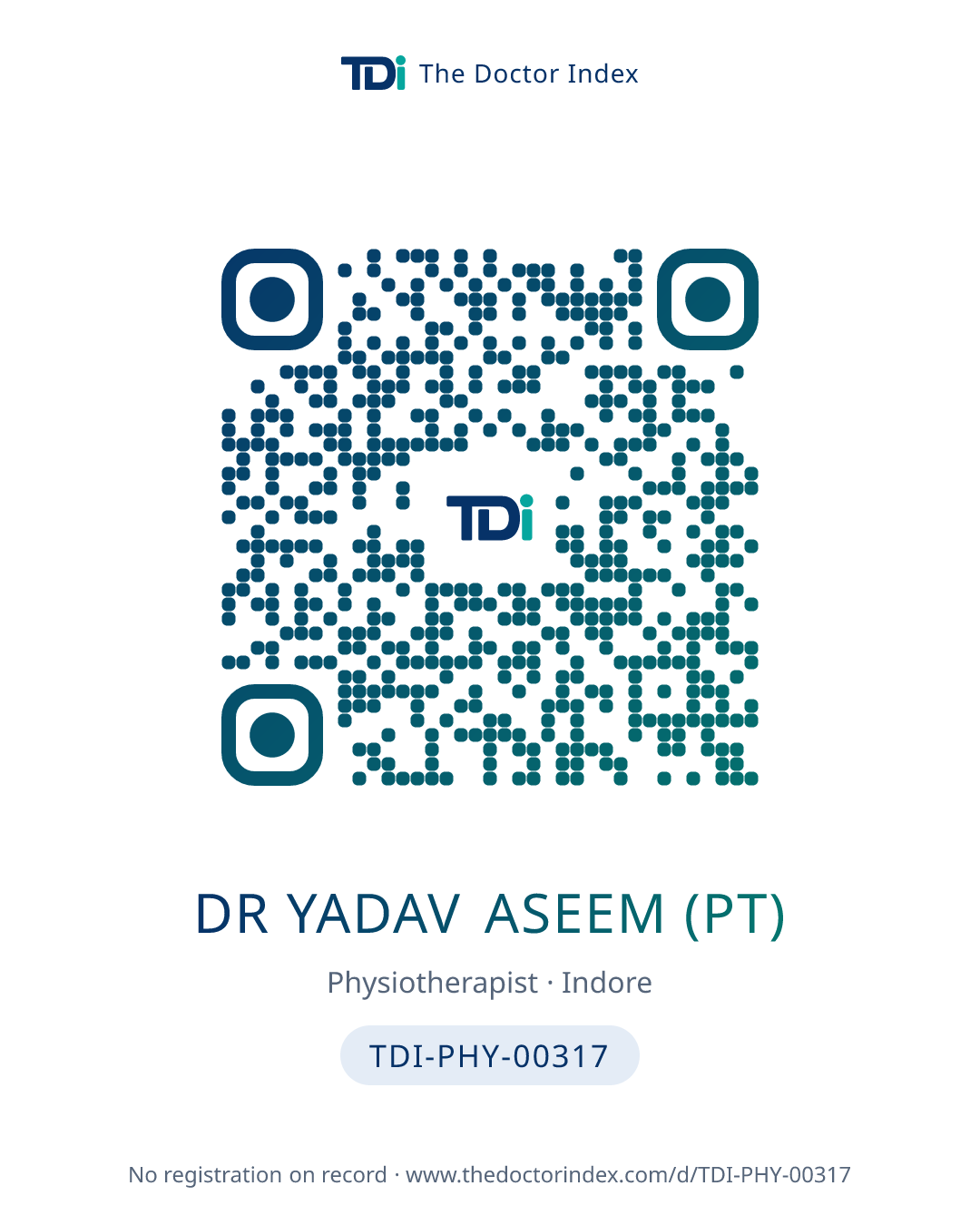QR card for Dr Yadav Aseem (PT), TDI-PHY-00317