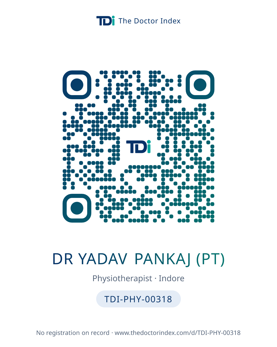 QR card for Dr Yadav Pankaj (PT), TDI-PHY-00318