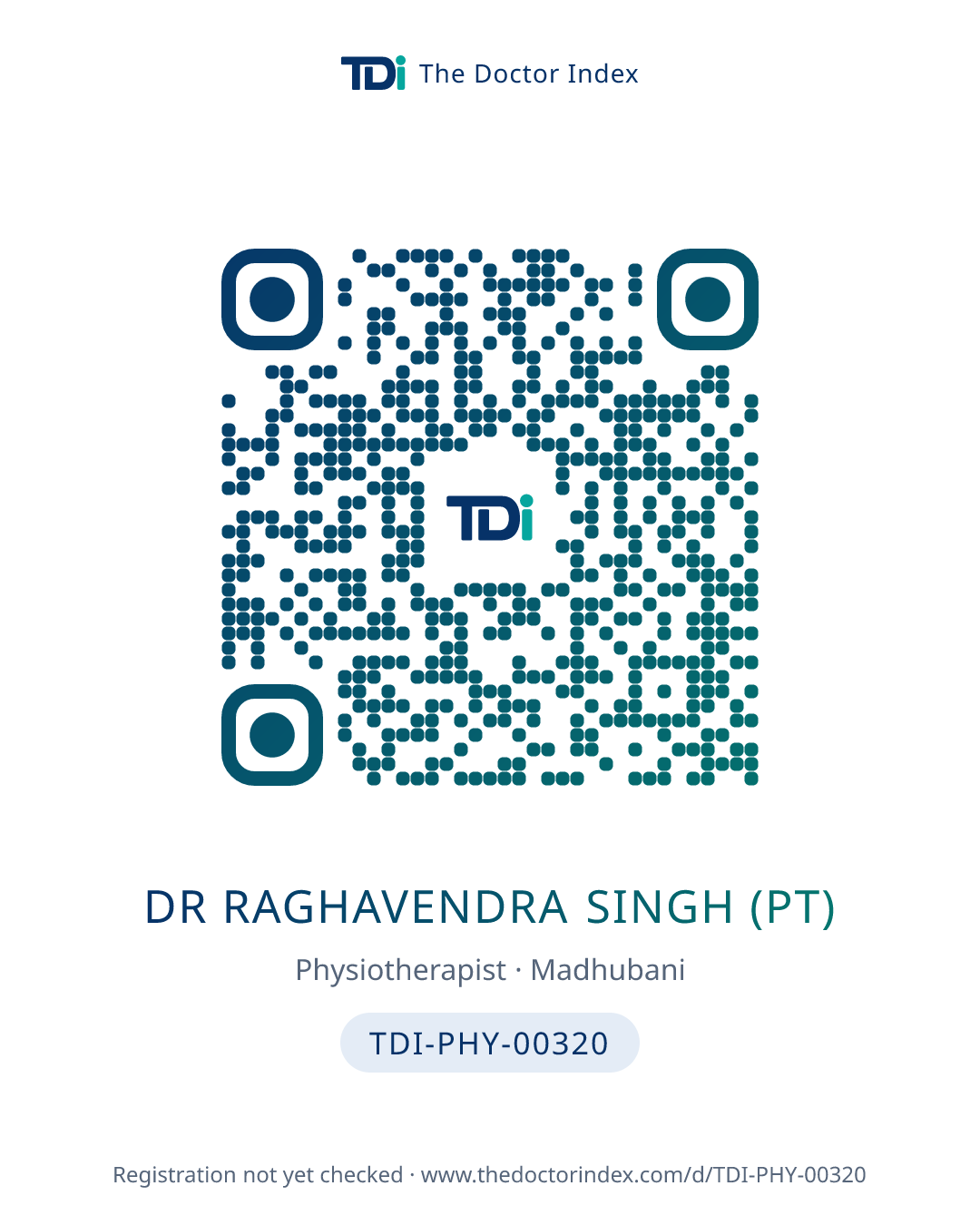 QR card for Dr Raghavendra Singh (PT), TDI-PHY-00320