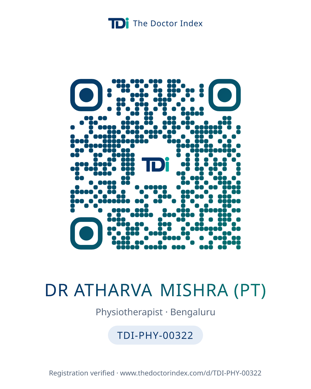 QR card for Dr Atharva Mishra (PT), TDI-PHY-00322