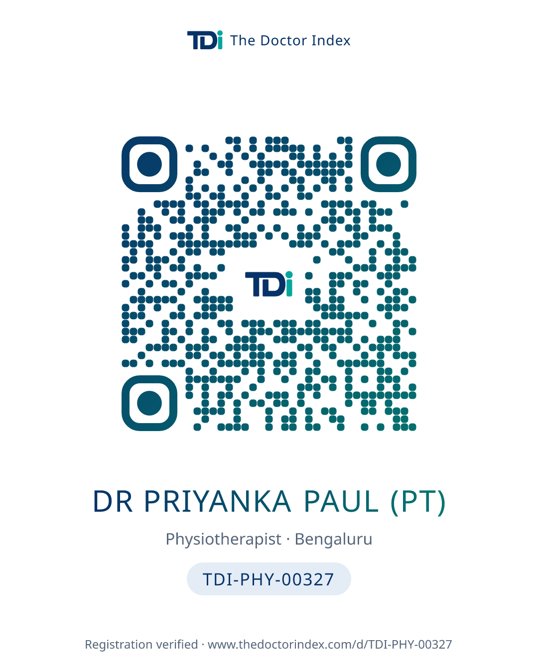 QR card for Dr Priyanka Paul (PT), TDI-PHY-00327