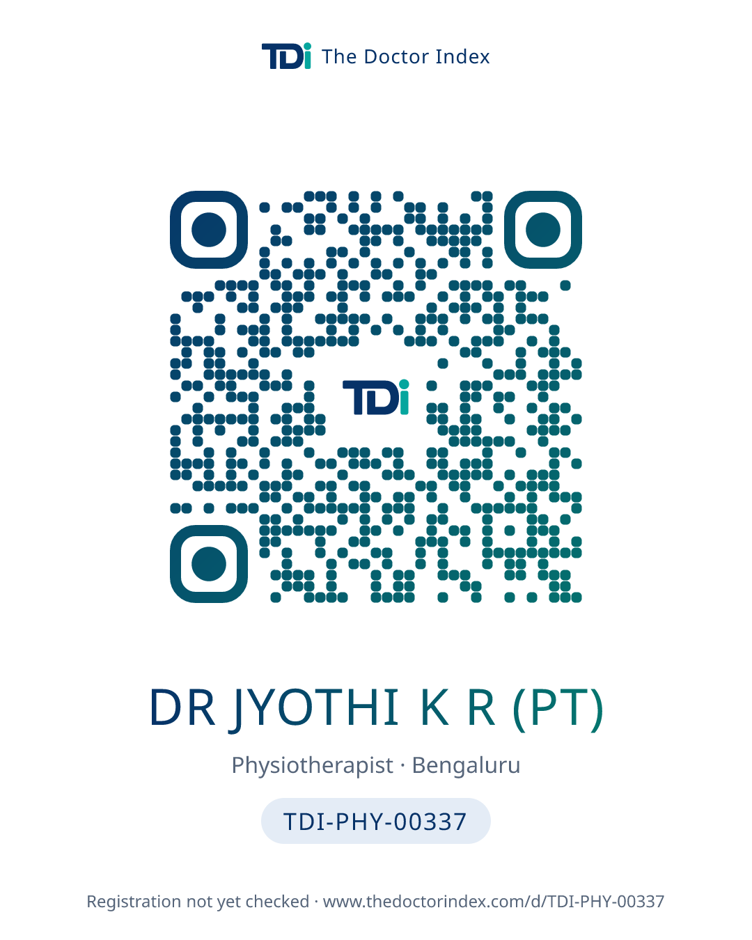 QR card for Dr Jyothi K R (PT), TDI-PHY-00337