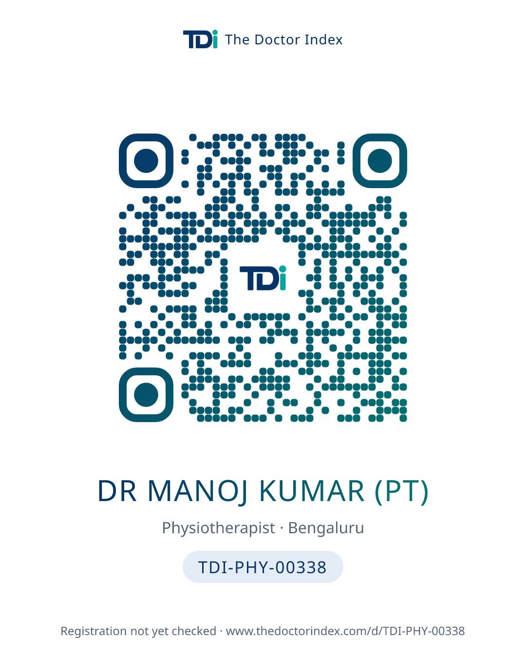 QR card for Dr MANOJ KUMAR (PT), TDI-PHY-00338