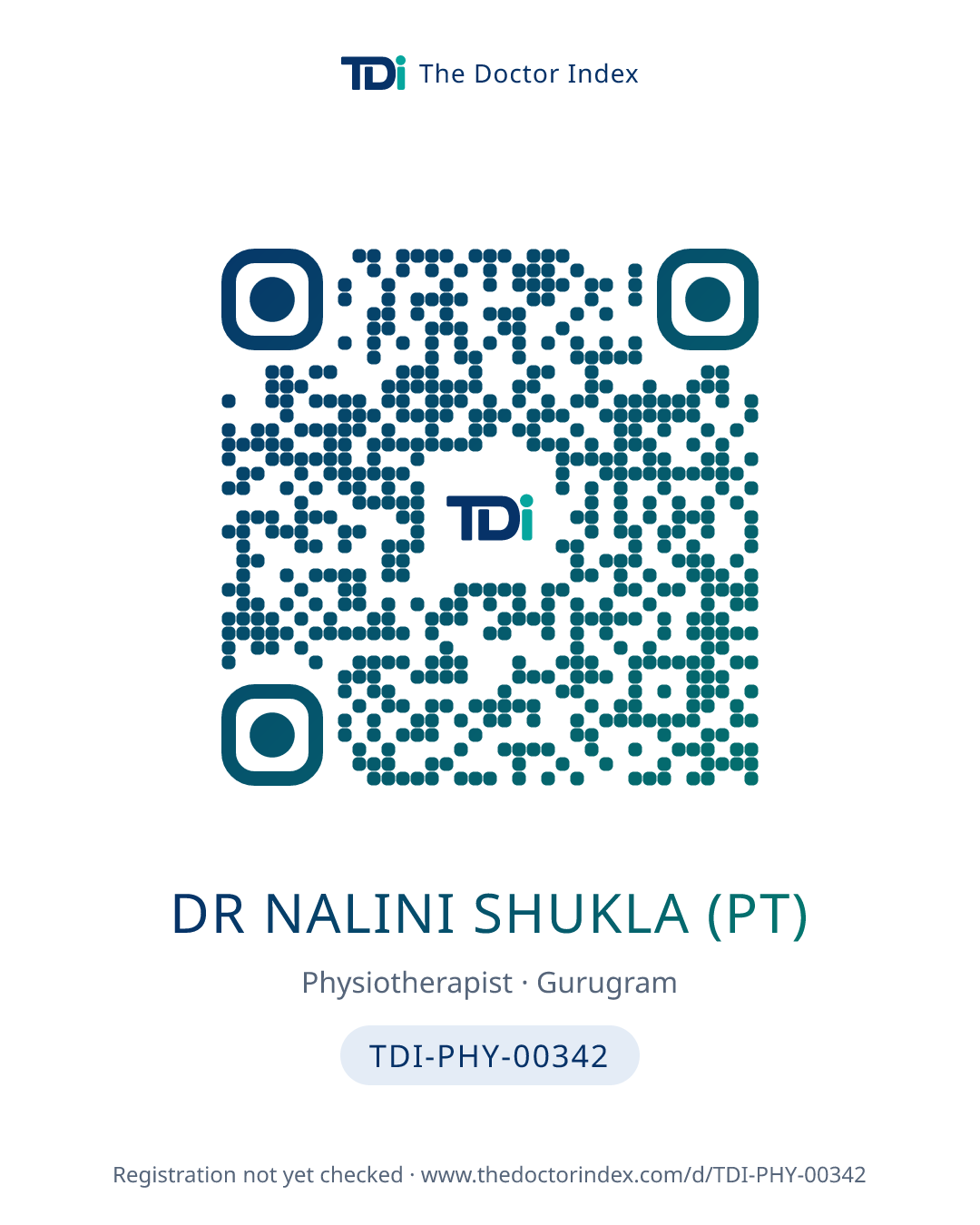 QR card for Dr Nalini Shukla (PT), TDI-PHY-00342