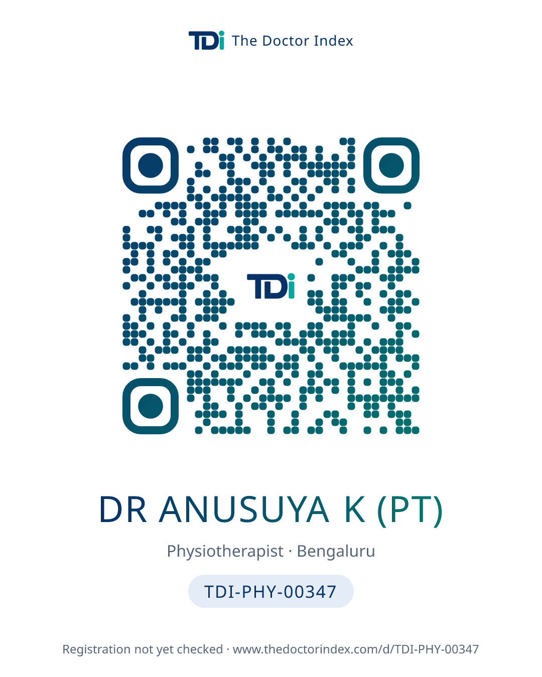 QR card for Dr Anusuya K (PT), TDI-PHY-00347