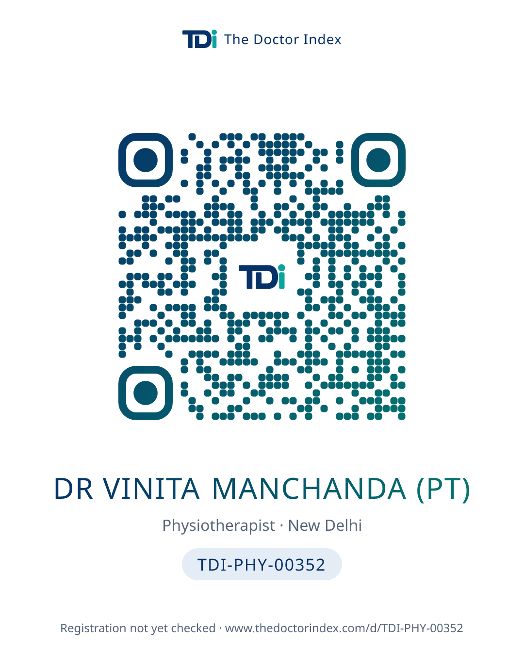 QR card for Dr Vinita Manchanda (PT), TDI-PHY-00352