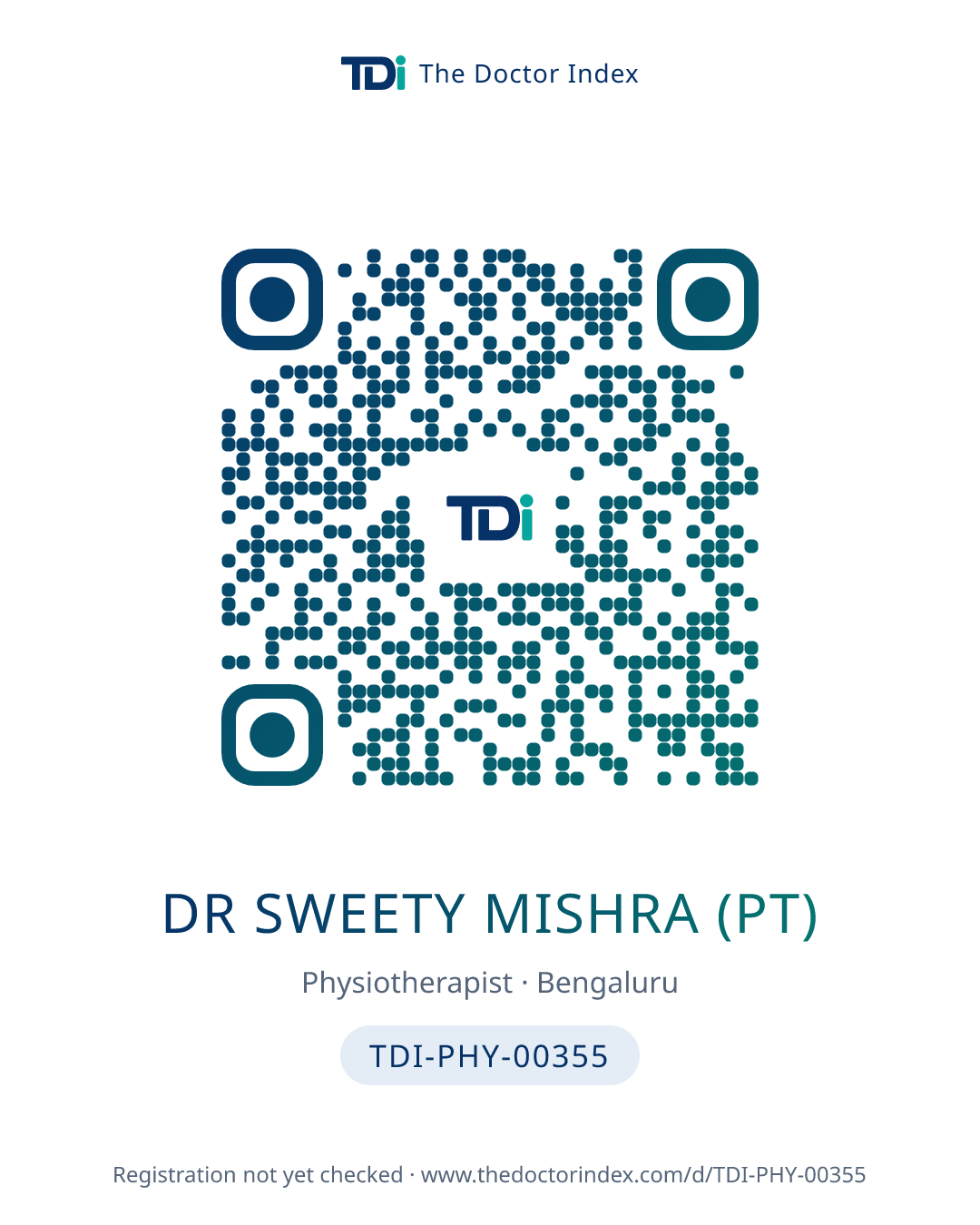 QR card for Dr Sweety Mishra (PT), TDI-PHY-00355