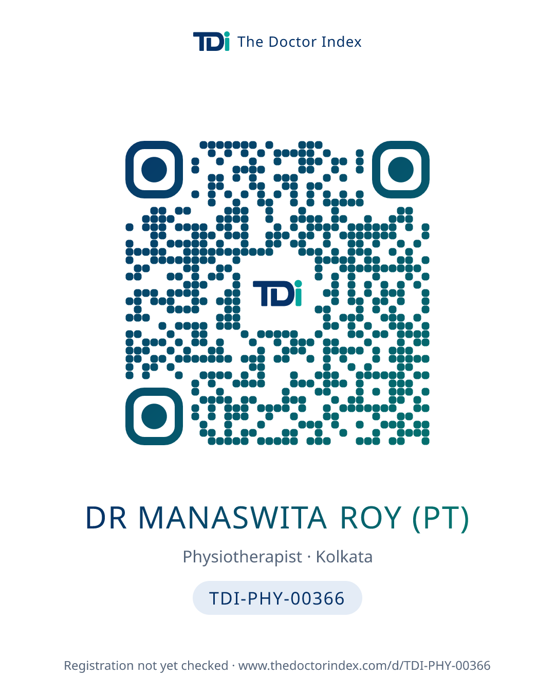 QR card for Dr Manaswita Roy (PT), TDI-PHY-00366