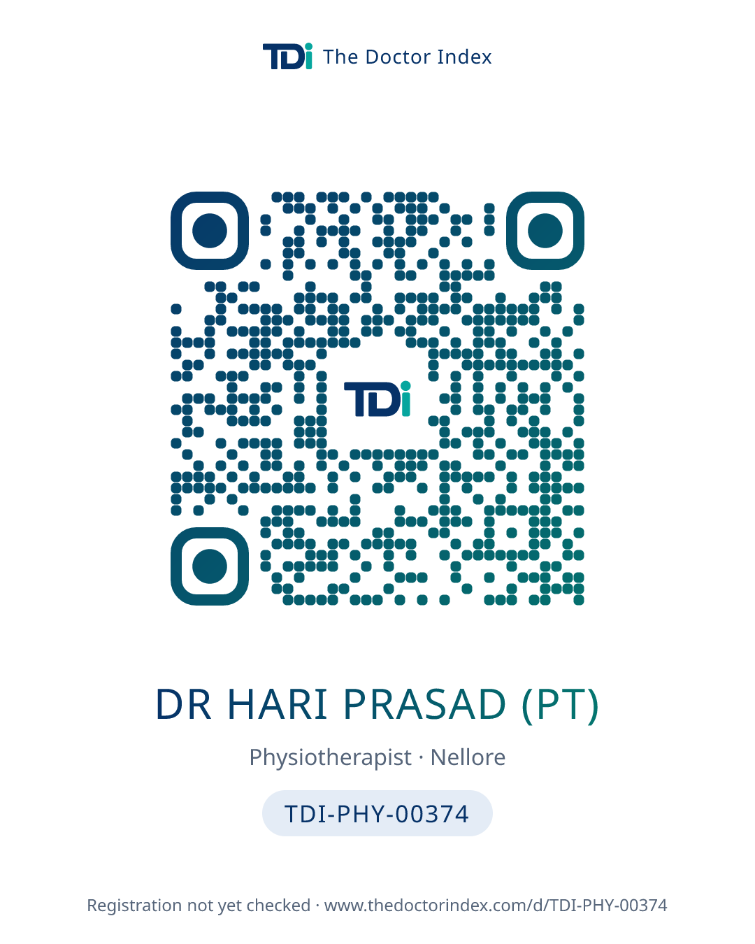 QR card for Dr Hari Prasad (PT), TDI-PHY-00374