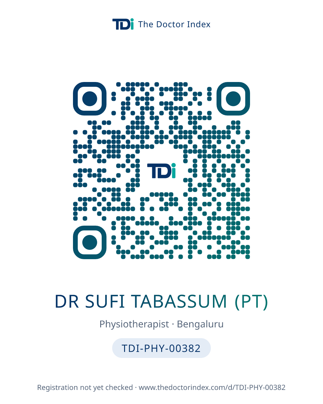 QR card for Dr Sufi Tabassum (PT), TDI-PHY-00382