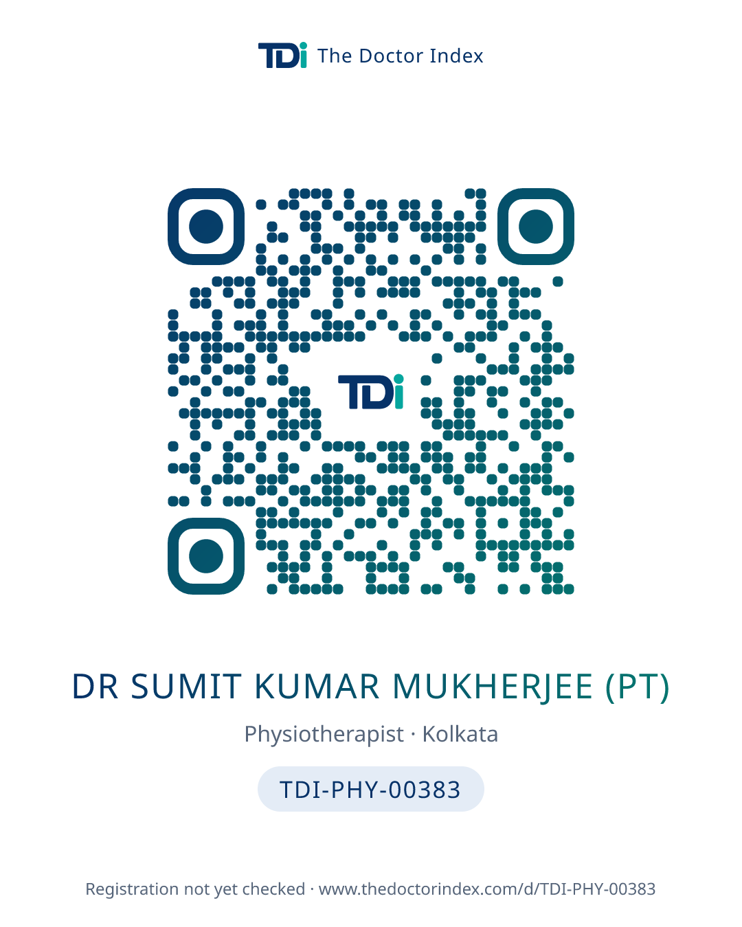 QR card for Dr Sumit Kumar Mukherjee (PT), TDI-PHY-00383