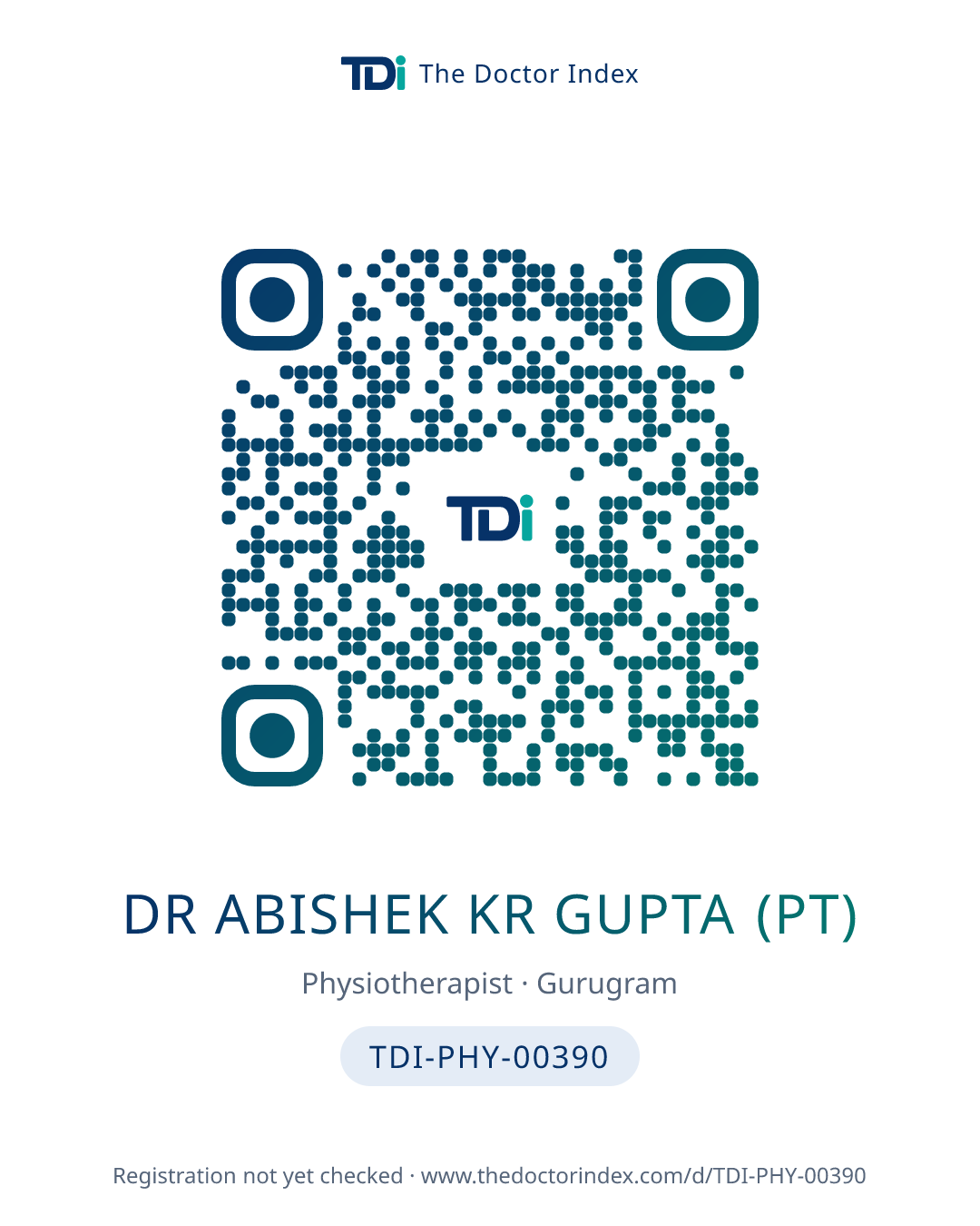 QR card for Dr Abishek Kr Gupta (PT), TDI-PHY-00390