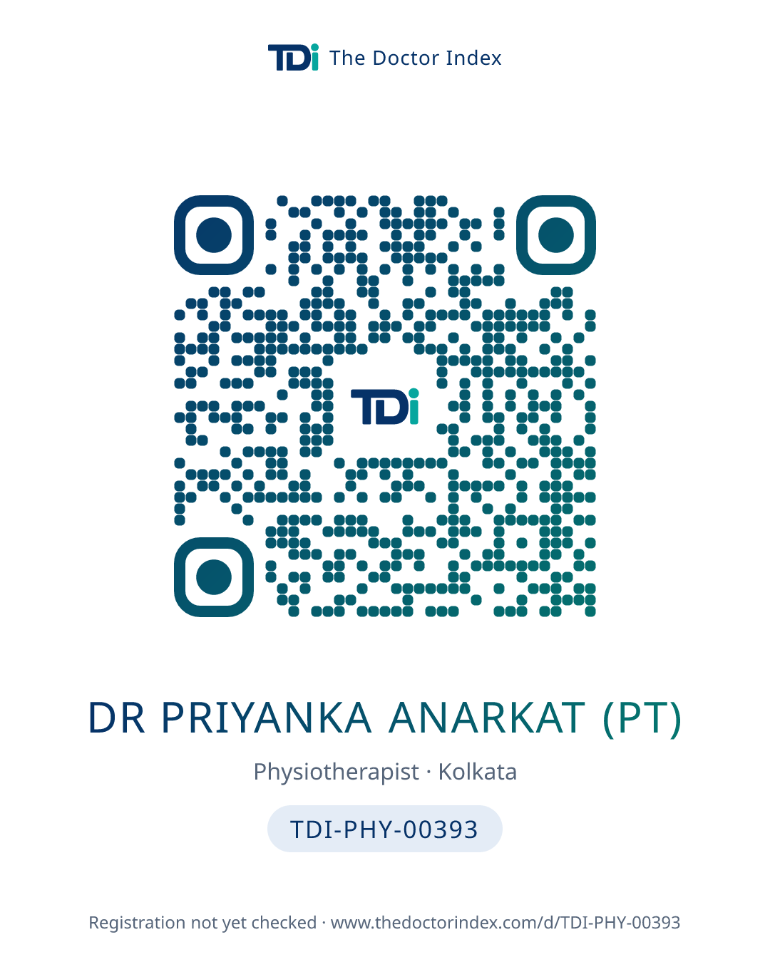 QR card for Dr Priyanka Anarkat (PT), TDI-PHY-00393