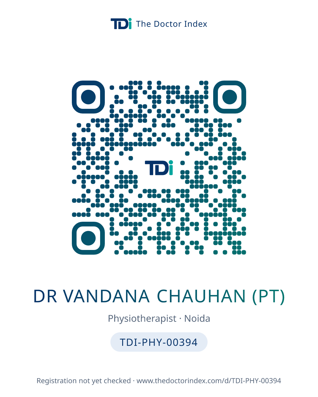 QR card for Dr Vandana Chauhan (PT), TDI-PHY-00394