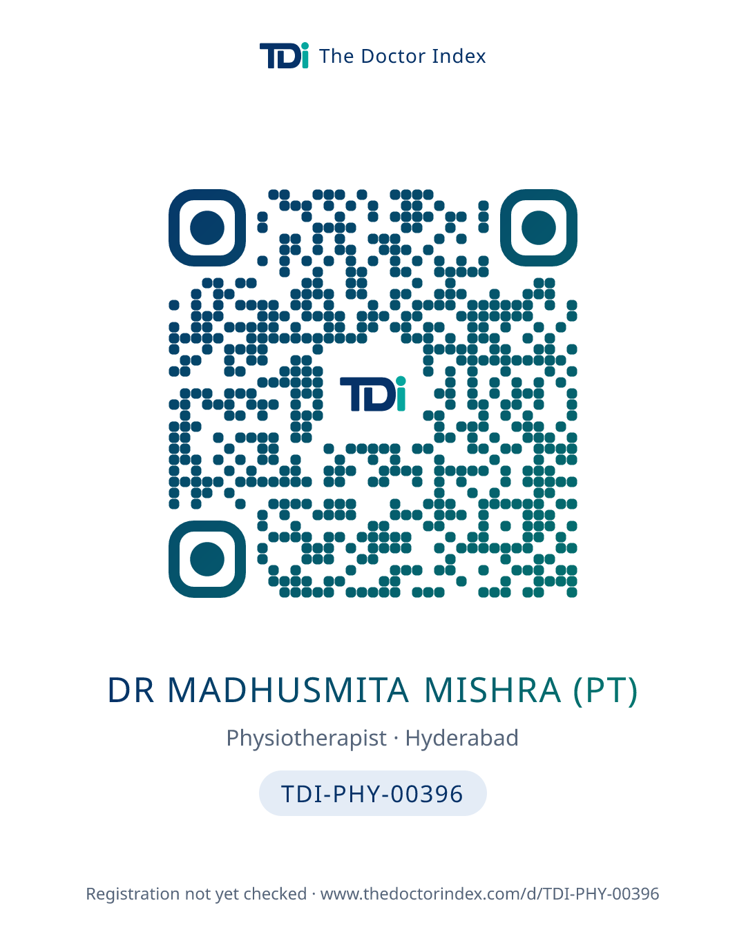 QR card for Dr Madhusmita Mishra (PT), TDI-PHY-00396