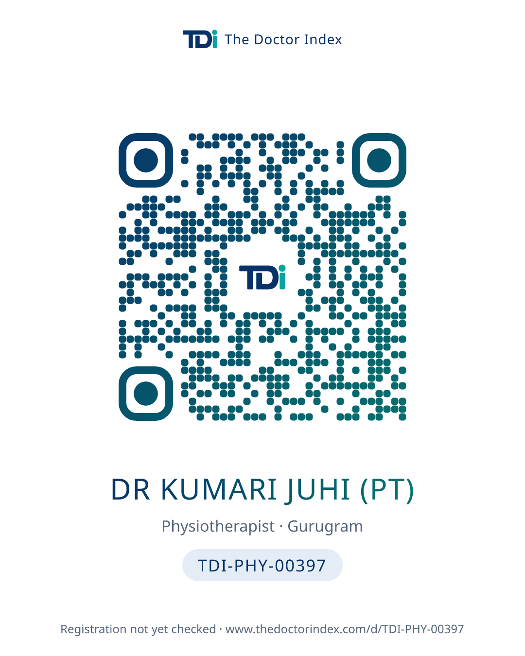 QR card for Dr Kumari Juhi (PT), TDI-PHY-00397